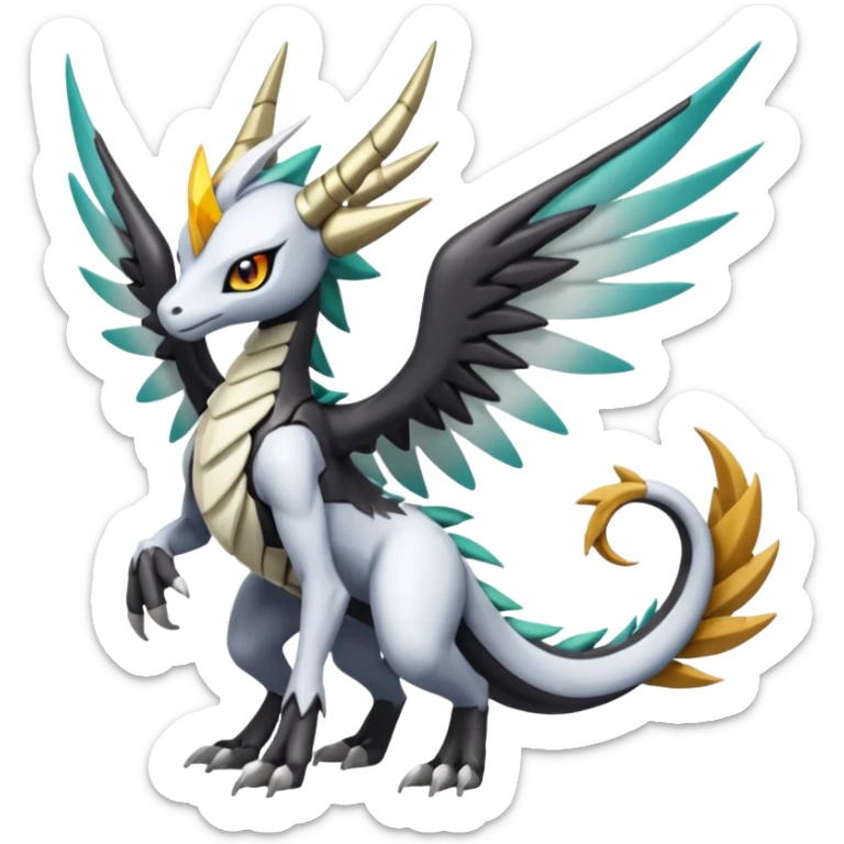 Meloetta-Wargreymon-Dutch-Angel-Dragon-Silvally-Kyurem-Pokémon-Digimon-Fakémon-fusion-hybrid-creature sticker