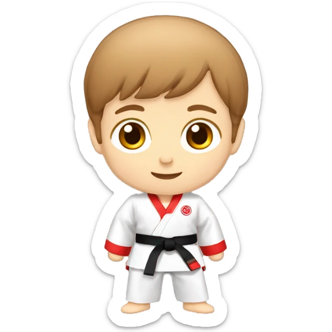 Taekwondo dobok red belt boy light brown hair birthday sticker