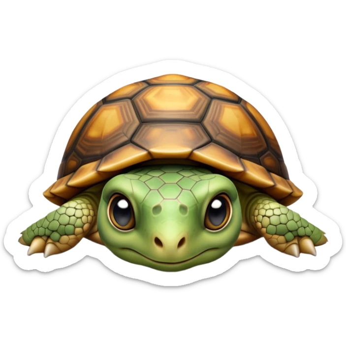 cinematic-baby tortoise-realistic--emoji,,-cute-wise-face-peering-ahead-with-calm-determination,-cute large-eyes-reflecting-centuries of wisdom, sticker