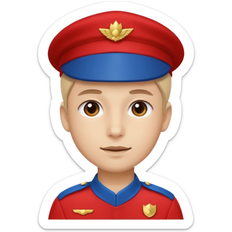 Vendeur comptoir habiller en rouge portant une casquette bleu sticker