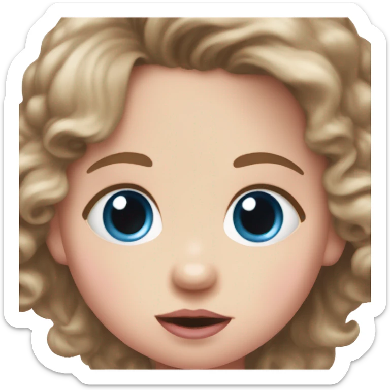 Baby girl with big blue eyes, very short wavy brown hair, and a pink pacifier in her mouth sticker