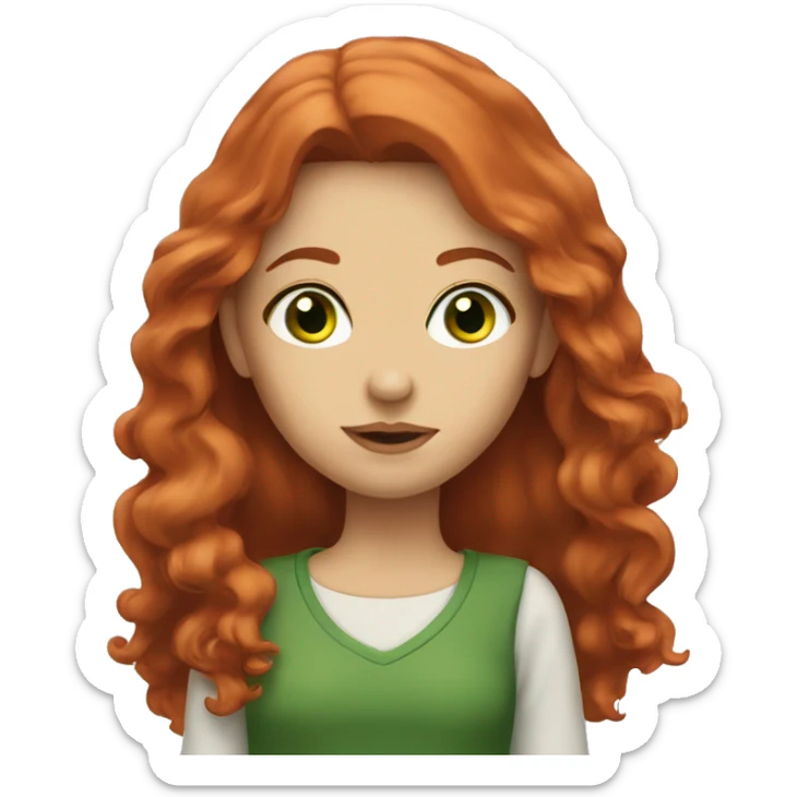 Girl with long red hair and green eyes. Small lips  sticker