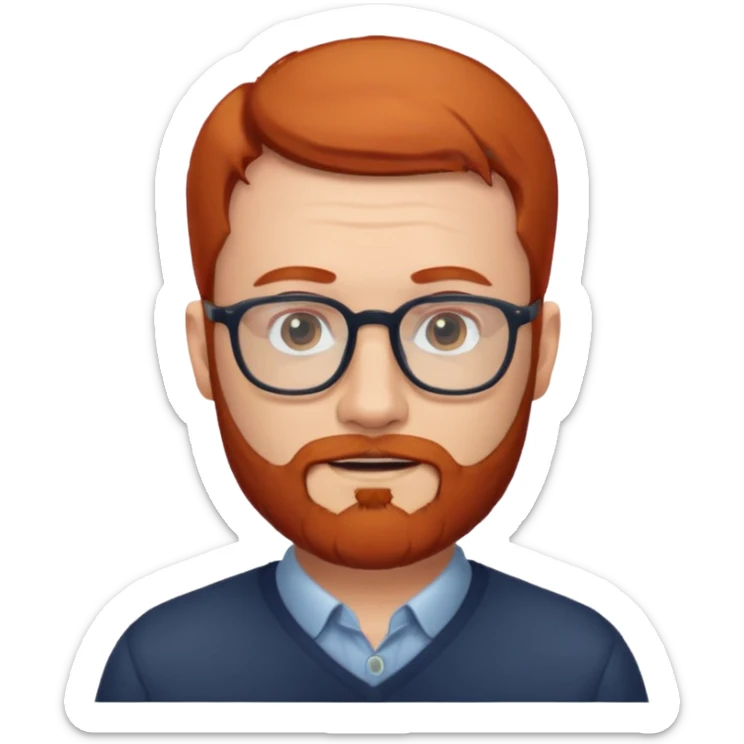 Un homme roux avec une calvitie et une barbe portant des lunettes sticker