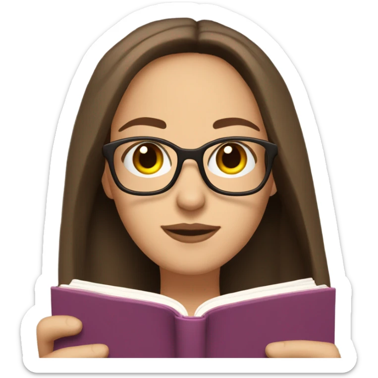 Reading brown hair brown eyes long straight brown hair glasses white skin woman glases sticker
