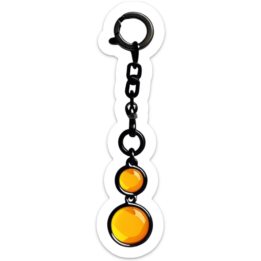 extreme close up of a round cut holographic amber charm with silver metal accent sticker