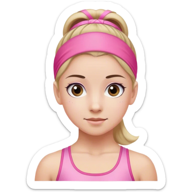 The face of a gymnast in a sports pink headband sticker