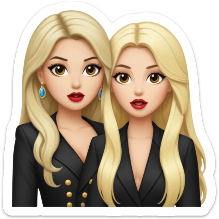 Boujy baddie best friends gossiping, one blonde, one brunette, long hair, trendy heavy makeup sticker