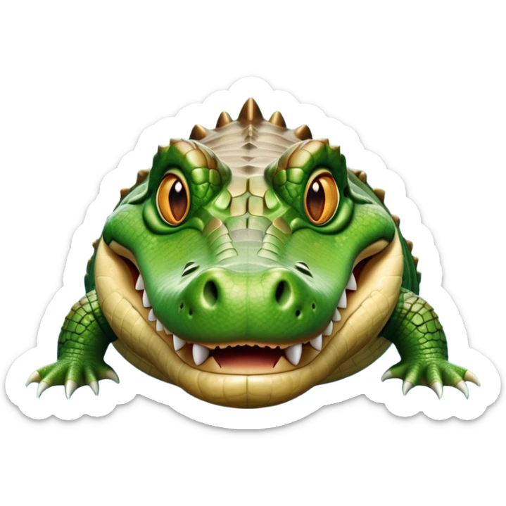 cinematic-crocodile-realistic-full-body-on all fours-emoji,-massive-scaled-body-partially-submerged-in-shallow-water,-head-tilted-dramatically,-rough-green-and-brown-hide-textured-with-deep-ridges,-simplified-yet-realistic-focused-features, head held high sticker