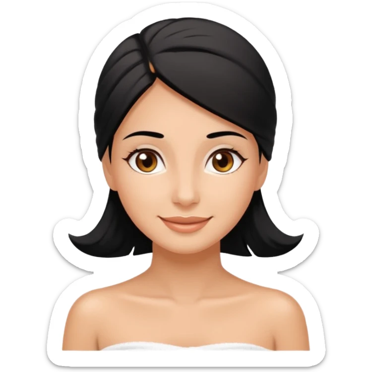 happy woman relaxing at the spa towel covering black hair dark brown eyes  sticker