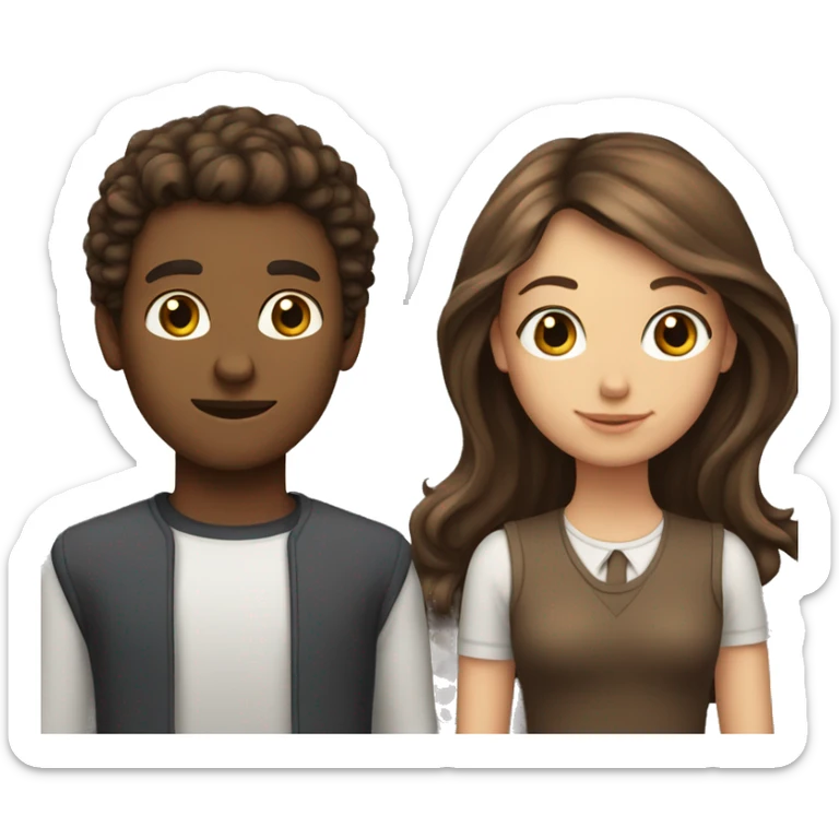 Girl with long straight brown hair next to guy  with short curly brown hair sticker