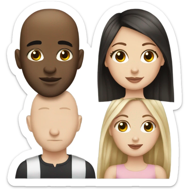 White girl dark hair kissing mixed bald man sticker