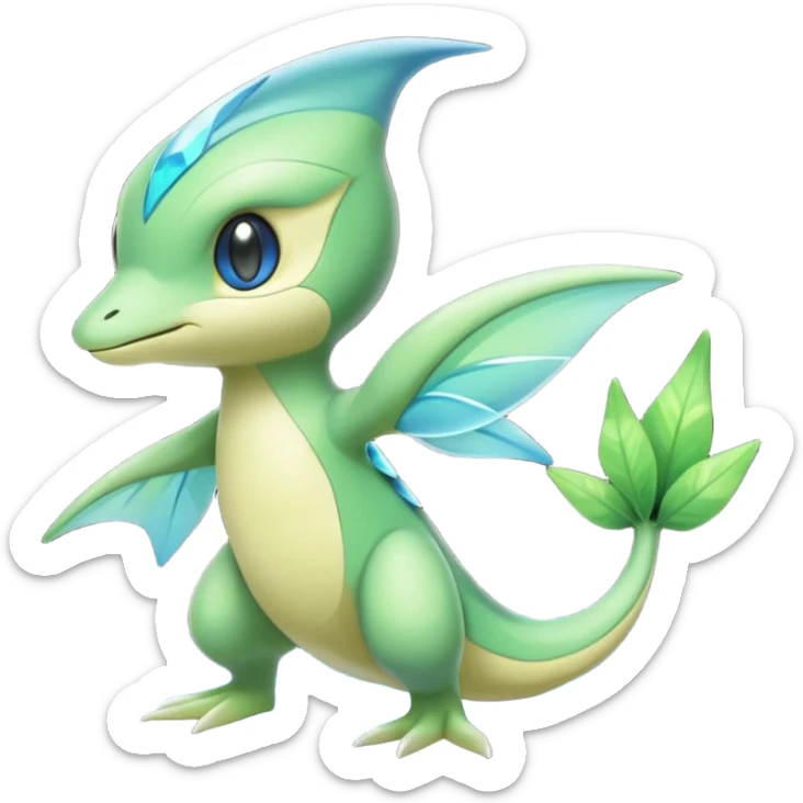 Futuristic glowing scaled Larvitar-Celebi-Snivy-hybrid-fusion (full body) sticker
