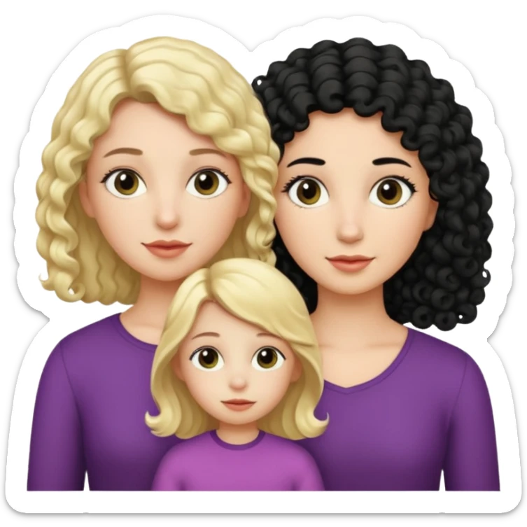 no make the mother have straight blond hair and daughter black culry haikr sticker