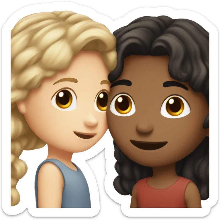 White girl with brown hair kissing brown boy with black hair  sticker