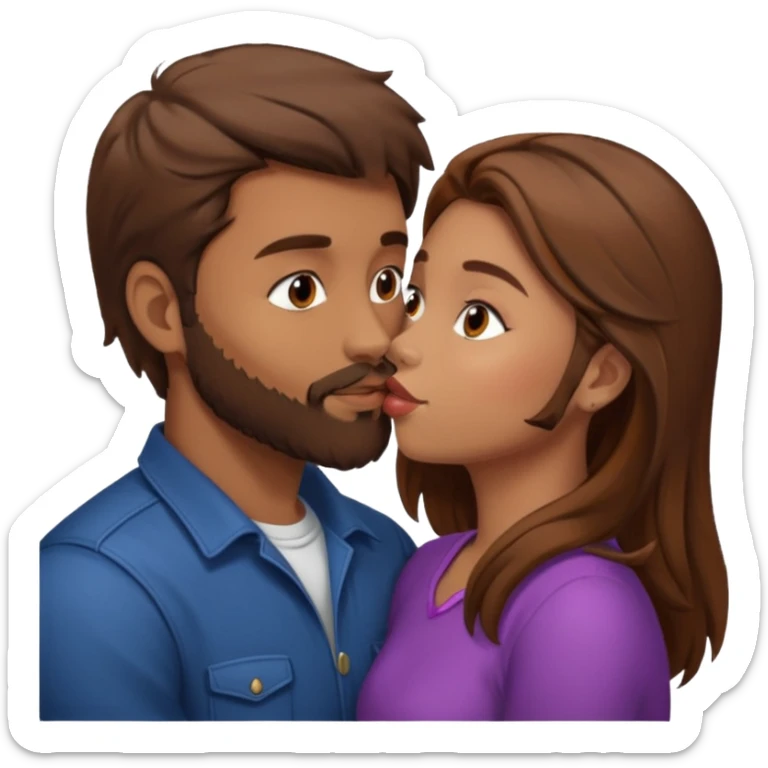 Man with brown hair and a beard kissing a girl with brown hair sticker