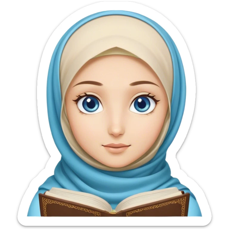 Turkish blonde capaster design Hijabi girl with blue eyes and beautiful finish reading quran sticker