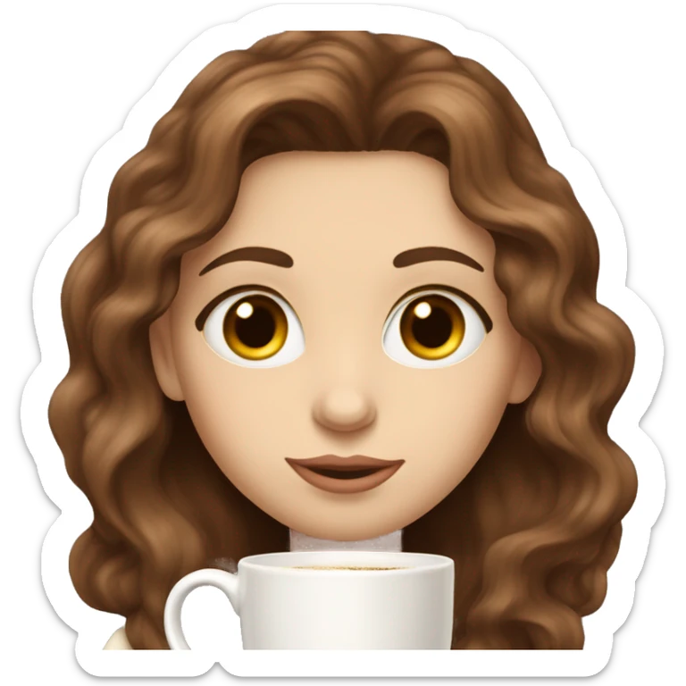 Chestnut brown haired wavy haired girl with hazel eyes and pale skin sipping coffee  sticker
