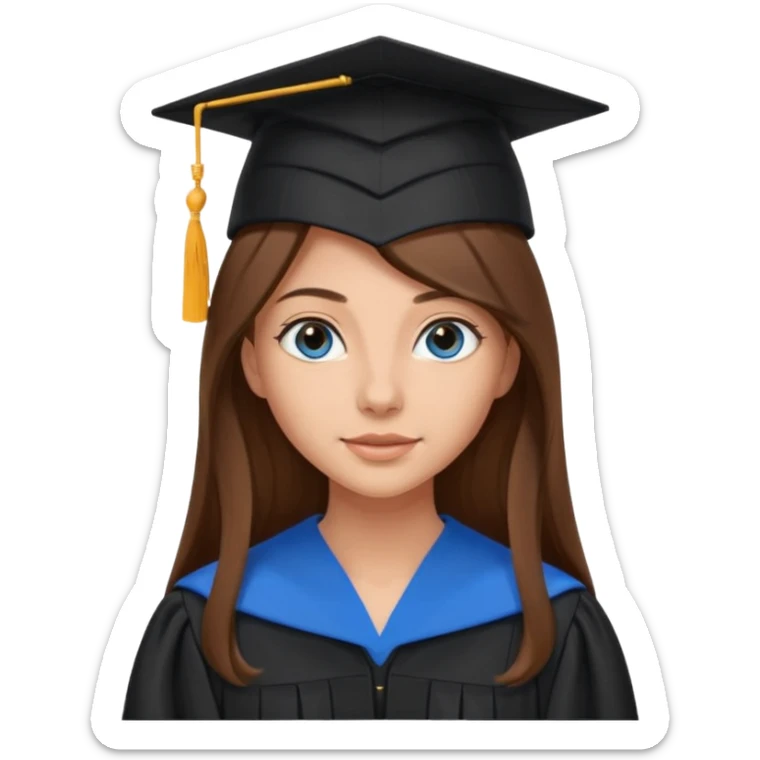 school graduation with a pretty female graduating student with long brown hair, blue eyes sticker