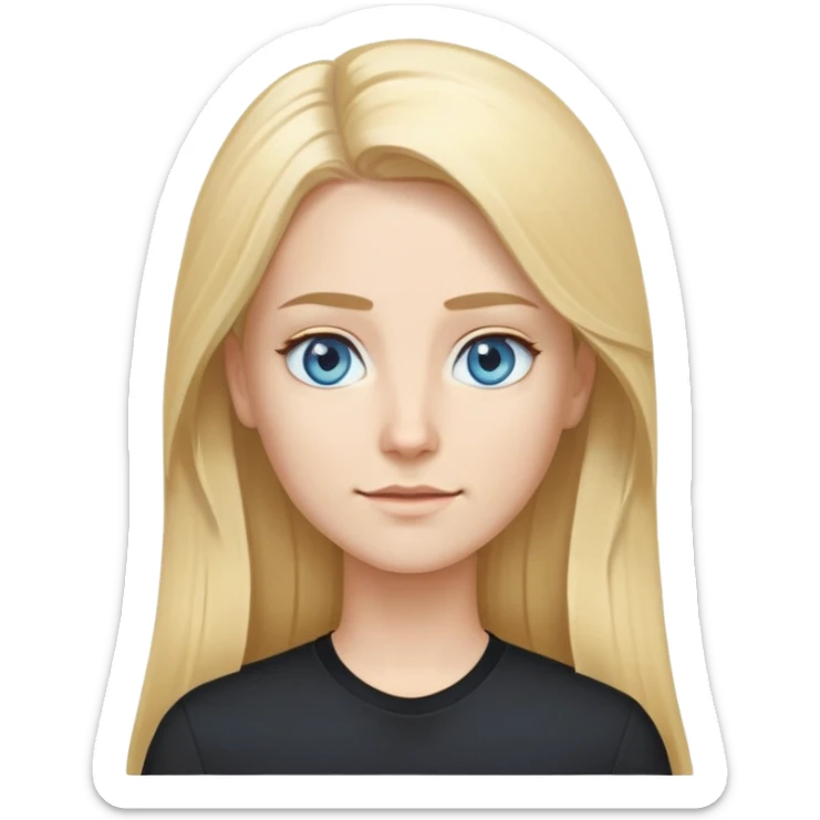 tech woman with long blonde hair, pale blue eyes, and beard. And black shirt with. like the last few emoji you've made me. sticker