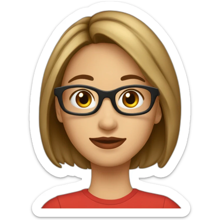 quiero un emoji de una chica blanca catira cabello largo de lentes con montura roja sticker