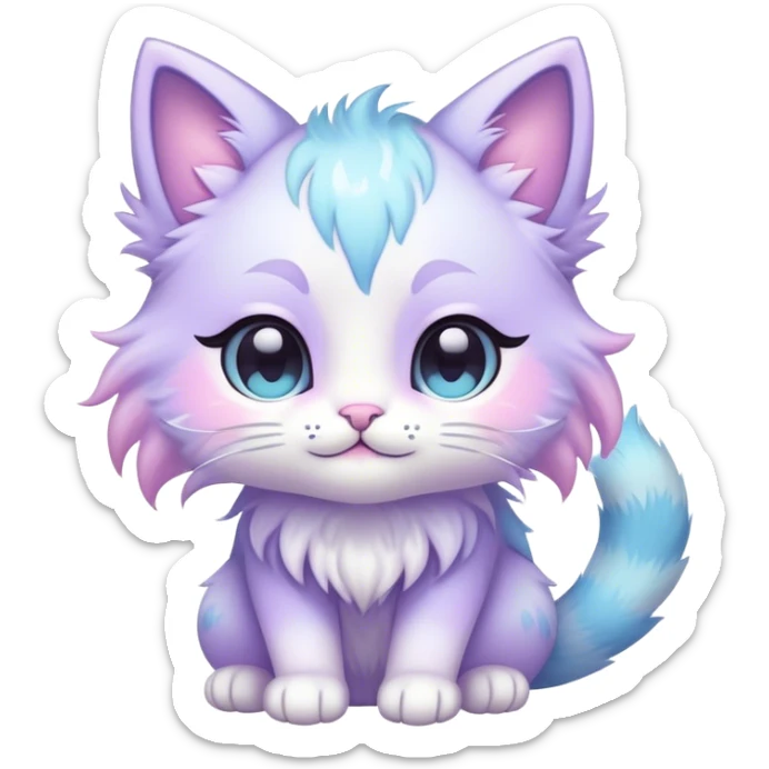 Kawaii bright fantasy pastel ethereal anthro feline fursona animal creature sticker