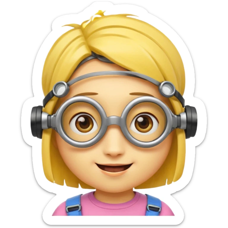 Minion emoji with a round head like normal emojis and a smurk like this emoji but a minion so basically that emoji with the goggles and the hair and not a funny head shape 😏 it should look like an actual minion not a human with African braids and a female minion  make them feminine  sticker