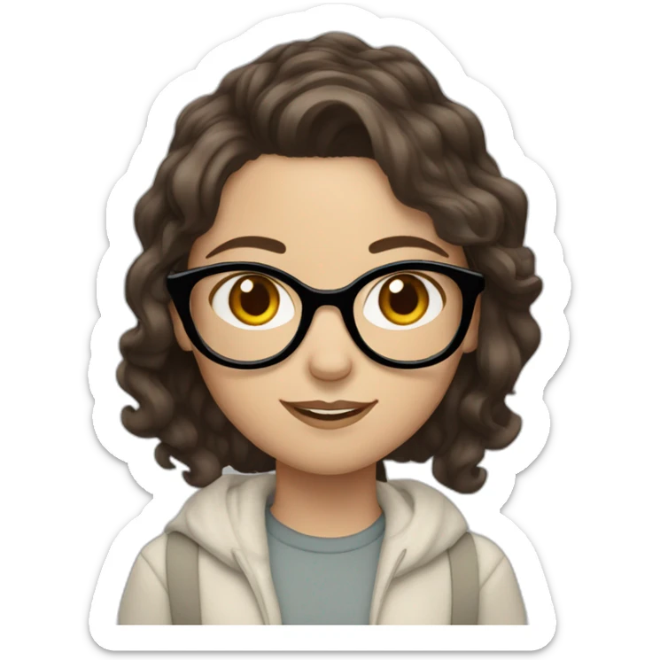 White Girl with wavy dark brown long hair, brown eyes and glasses sticker
