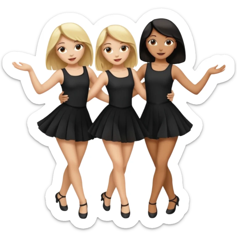 Emoji of 3 Girls dancing ONE with blonde hair, one tan skin with brown hair and one with black  hair ONLY ONE IS BLONDE sticker