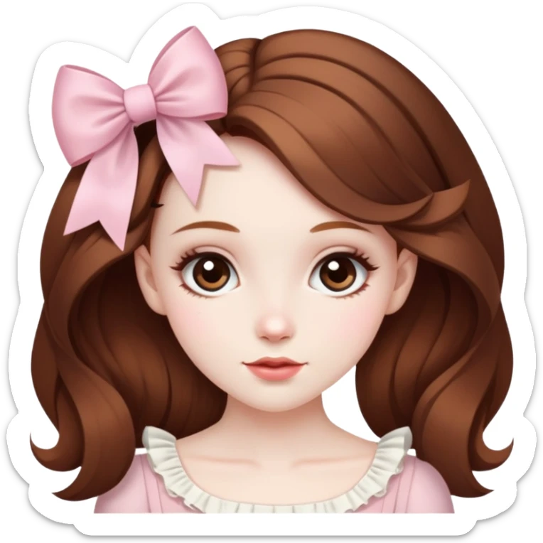 pale skin coquette girl with brown hair, bows, dainty, feminine sticker