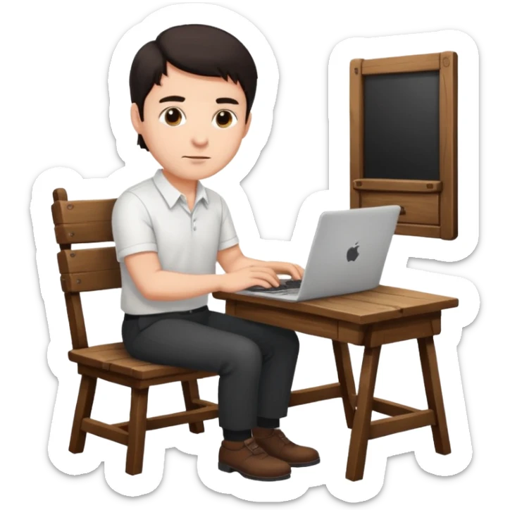 Rich man working setting on a chair in shirt, dark hair, and near the desk with laptop he is german very beautiful looks like sticker