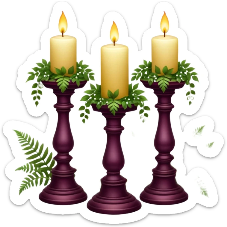 Aesthetic scenic beautiful gorgeous pretty elegant sparkly shiny scene of Candles, flowers, marble pedestals, lush vines, ferns, scenic aesthetic scenery sticker