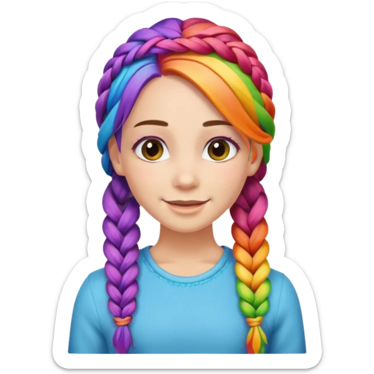 Woman with braided rainbow hair, happy — long braids  sticker