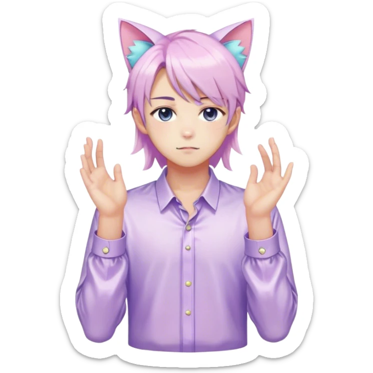 effeminate young colorful pastel femboy man with shiny hair, cat ears, blouse, cute, gorgeous, anime, catboy, full body sticker