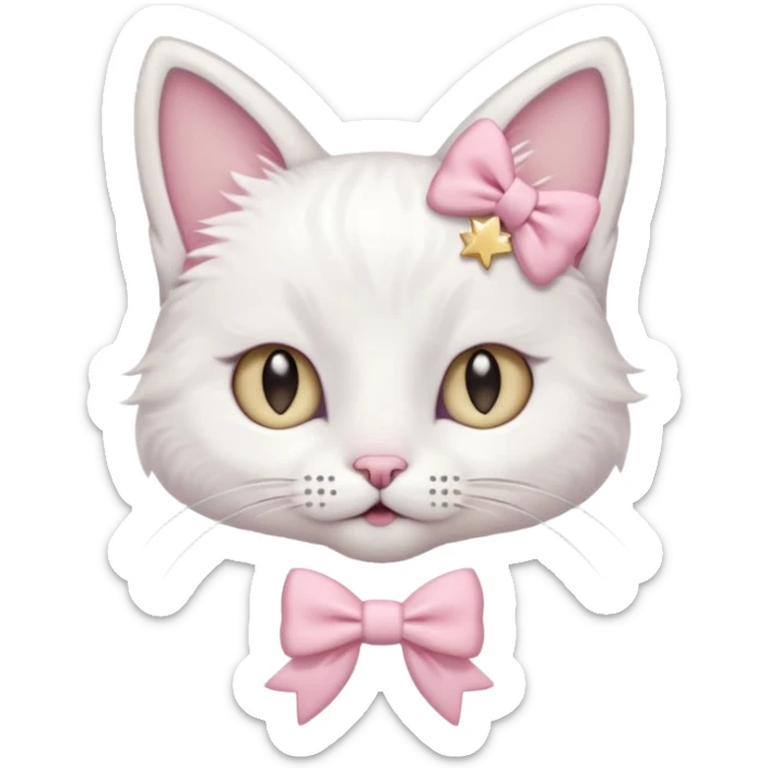 A cat with a little pastel pinkbow and a starclip on their ear sticker