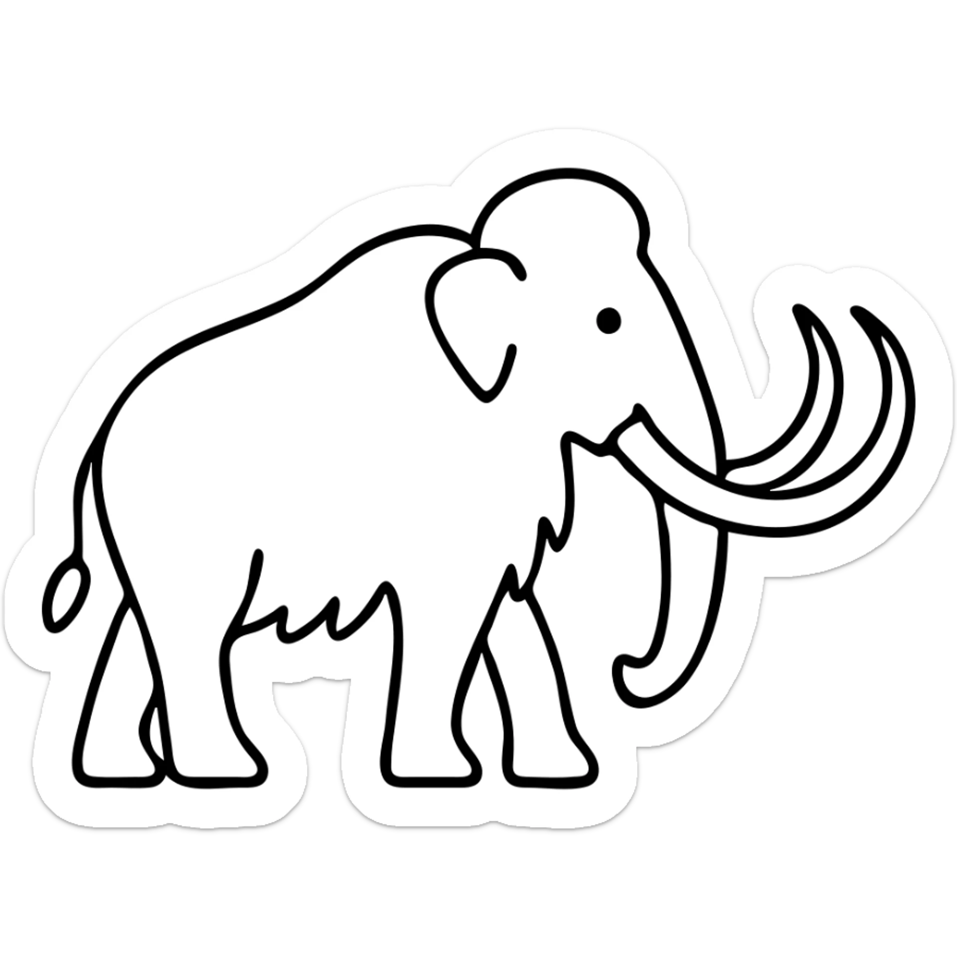 Woolly mammoth with long curved tusks and shaggy fur, profile view sticker