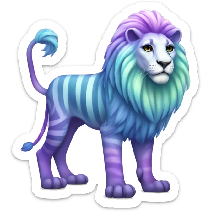 Colorful pastel vernid fantasy creature LiLaiRa Kamirah Falvie whiskers paws full body purple gradient stripes with pastel blue braided tail lion sticker