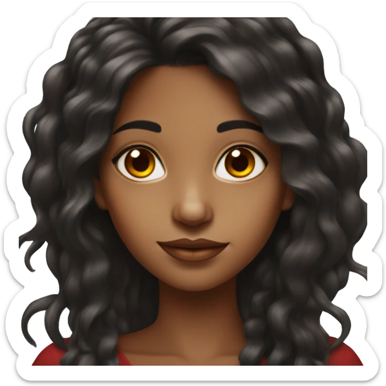 Brown girl with long black hair and red highlights portrait sticker
