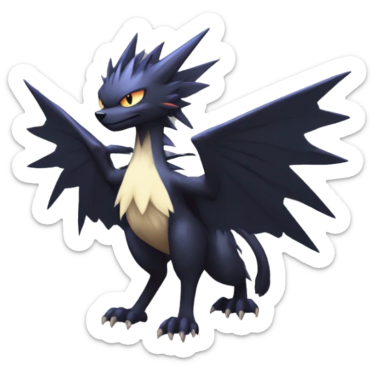 Edgy Cool Fluffy Spiky Winged Dark type Shadow type Nargacuga-Noivern-Pokémon-fusion-cat Full Body sticker