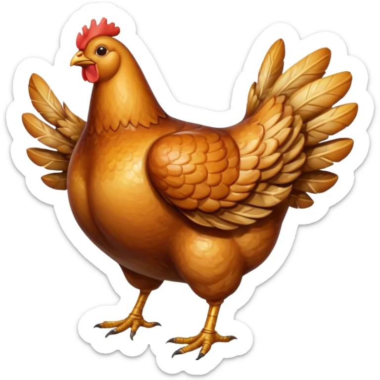 whole roasted chicken golden-brown crispy plump well-defined legs and wings, glossy, seasoned, light charring, juicy, curved, no tray, garnish, or carving, soft lighting, emoji scale sticker