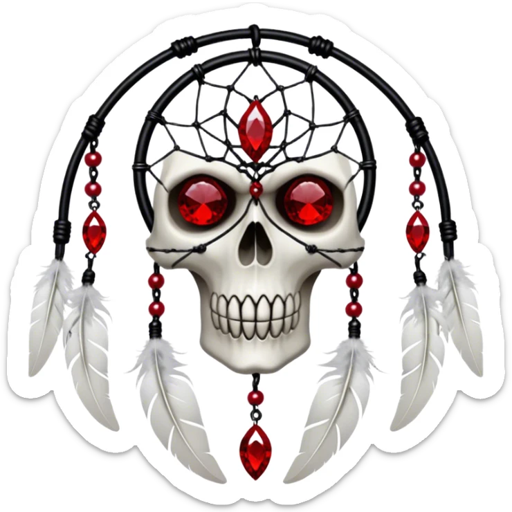 Blood-red, bloody, obsidian-black, edgy, dream catcher, red gemstones, black wires, black threads, skull, white feathers, badass, evil, gorgeous aesthetic, gothic decor sticker