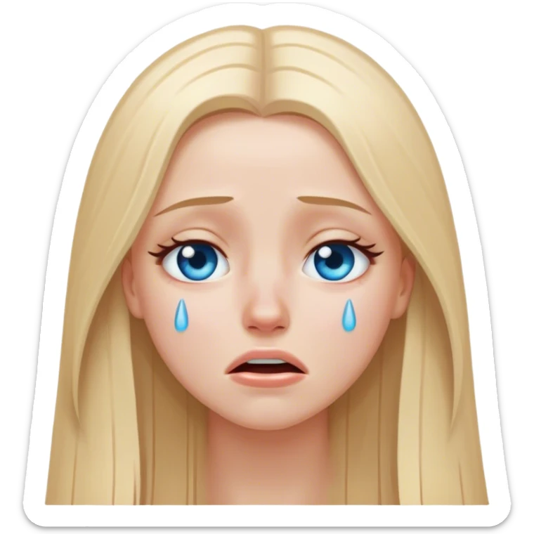 beautiful white girl with long straight blonde hair und blue eyes crying sticker