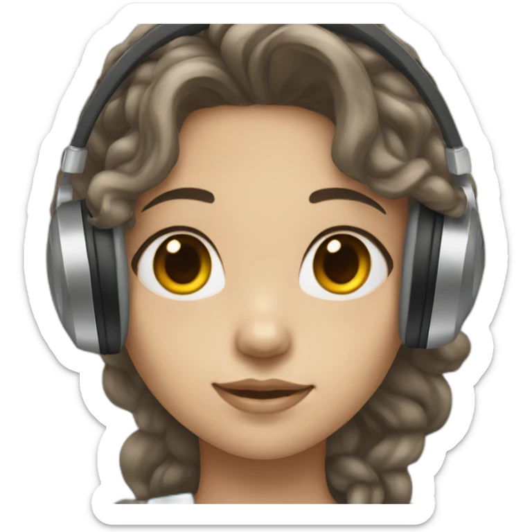 girl with white skin and tall black wavy hair and headphones sticker