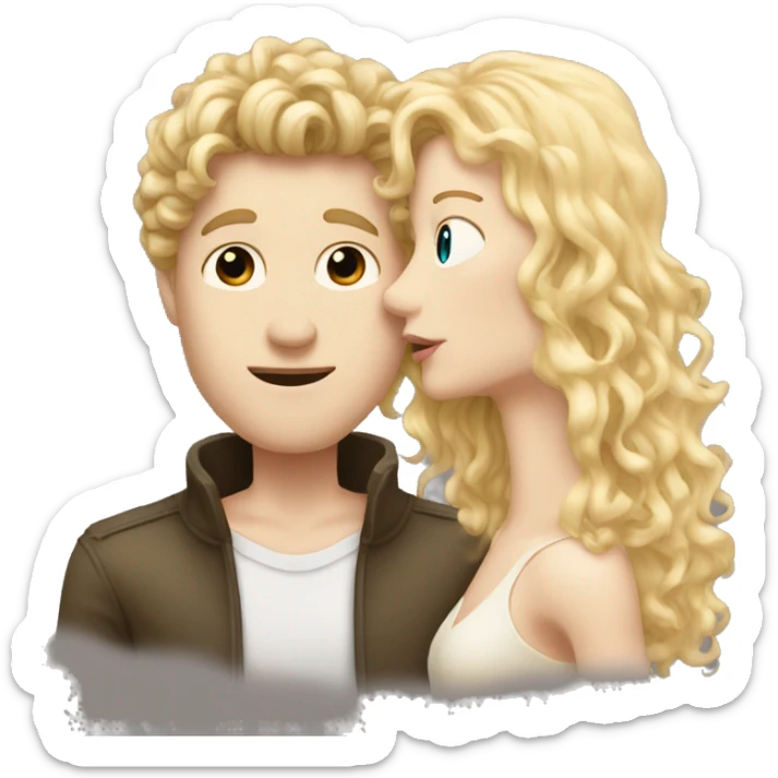 pale man with long blonde hair kissing a tan man with curly black hair sticker