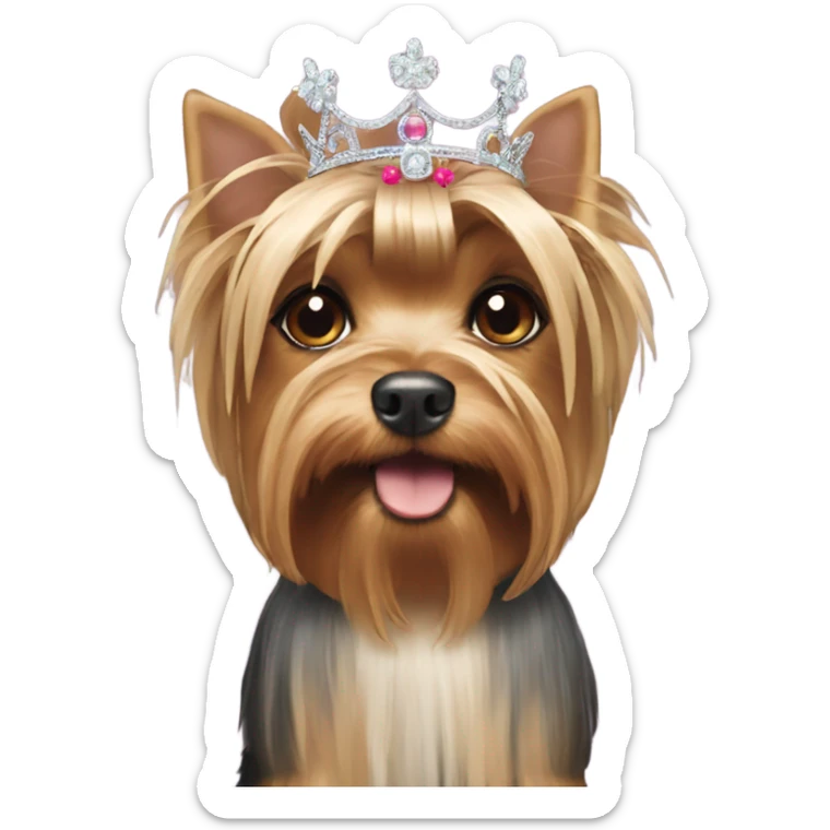 yorkshire terrier wearing a tiara with a brunette girl wearing a tiara sticker