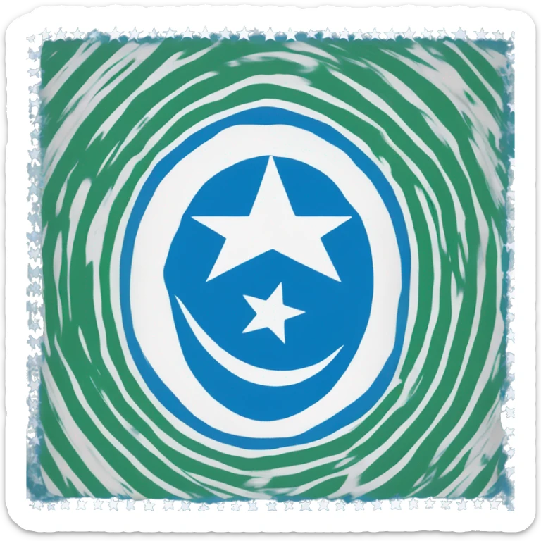 Create an emoji of the Iraqi Turkmen flag with two horizontal stripes (top blue, bottom white) and a central white crescent and star. sticker