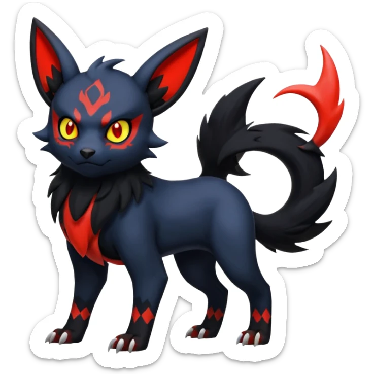 Handsome cool badass edgy Absol-Litten-Umbreon-Yveltal-Pokémon-Fakémon-fusion-hybrid-creature, full body sticker