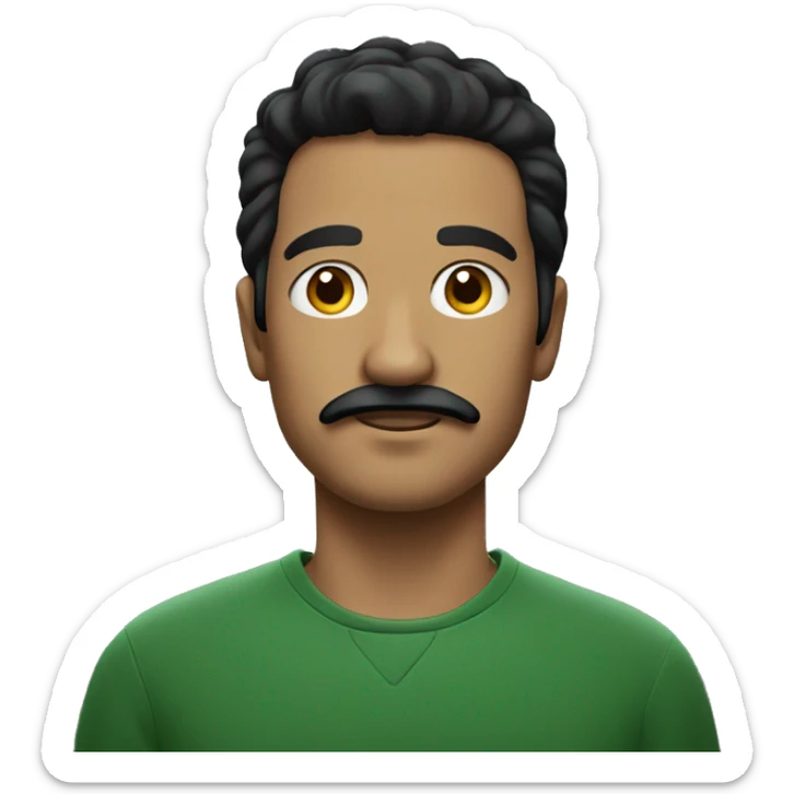 man in dark green sweatshirt and black moustache, black hair sticker
