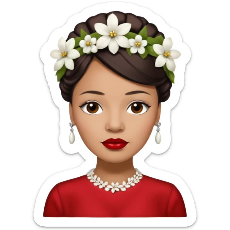 Billie Holiday with dark brown hair with white flowers headdress  sticker