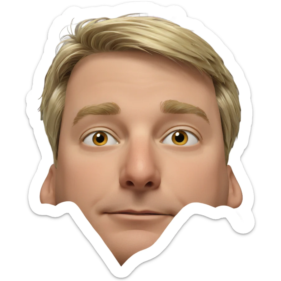 blonde boy indoors with style sticker