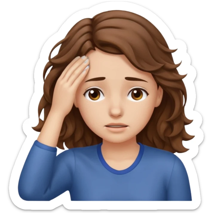 tired girl with fair wavy hair, wipes away sweats from the forehead  sticker